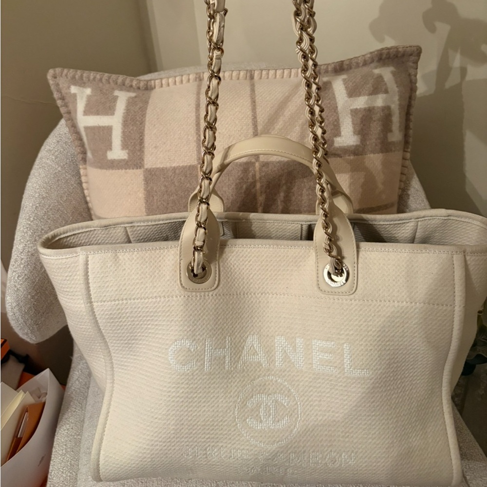 Chanel Cream Canvas Tote Bag